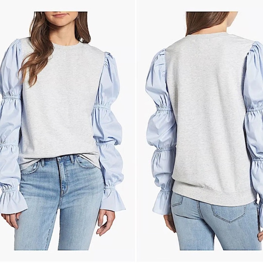 Treasure & Bond Grey Sweatshirt with Blue Sleeves